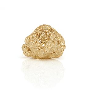 Large gold nugget isolated on white background with reflection