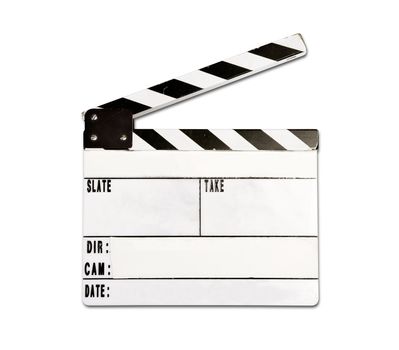 Real clap board with wear and tear isolated on white background