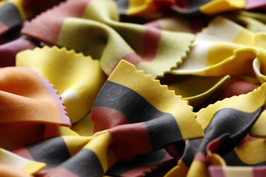 Beautiful handmade colorful farfalle pasta in bow tie - XXL resolution file with selective focus