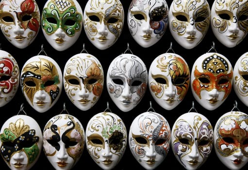 display of decorative venetian carnival masks