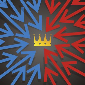 Blue and red arrows pointing to golden crown