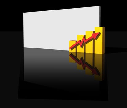 business graph and blank sign on black background - 3d illustration