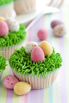 Cupcakes decorated with an Easter theme