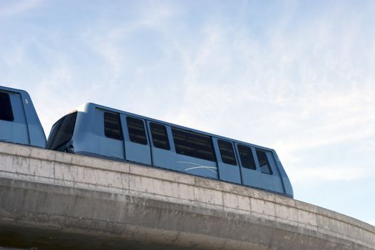 A shot of the monorail leaving the San Francisco airport.
