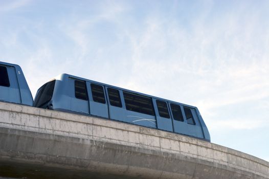 A shot of the monorail leaving the San Francisco airport.