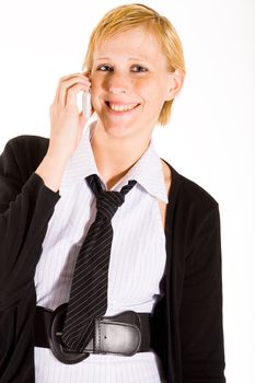 Business woman is calling with her cell phone