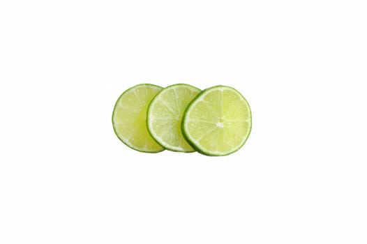 3 slices of lime isolated on white background.