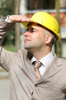 young Businessman looking up