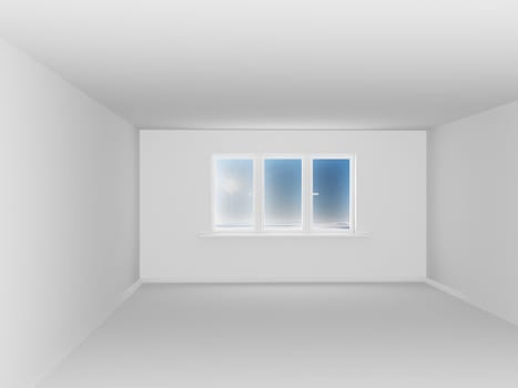 Empty white room with window. 3D image