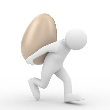 men carry egg on back. Isolated 3D image