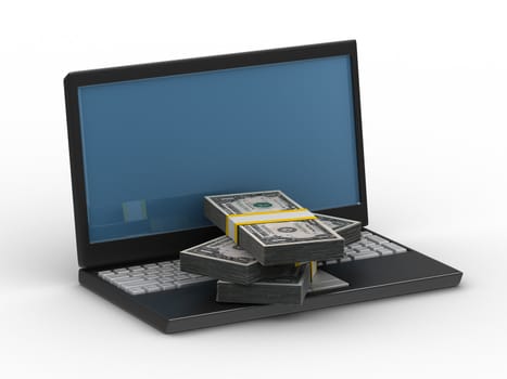 Computer and cashes. Isolated 3D image on white