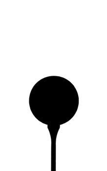 Silhouette of golf ball on tee, white background.