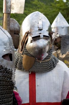 Man wearing costume of teuton armoured knight or infantry, end of XIV century.