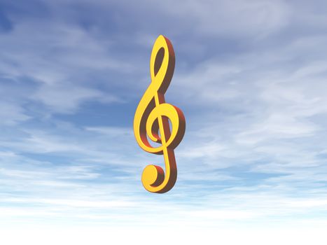 golden note key on cloudy sky - 3d illustration