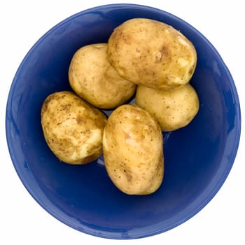Some potatoes in plate on a white background