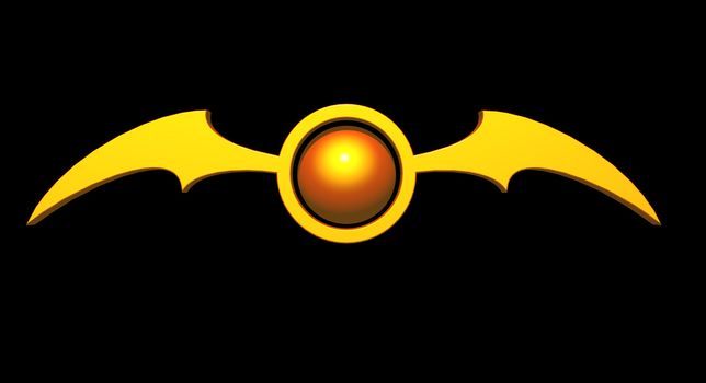 ball with batwings logo on black background - 3d illustration