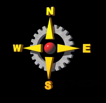 gear compass logo on black background - 3d illustration