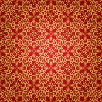 Wallpaper design in red and gold that seamlessly repeats