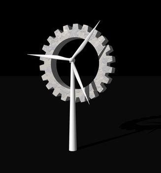 wind generator and gear on black background - 3d illustration