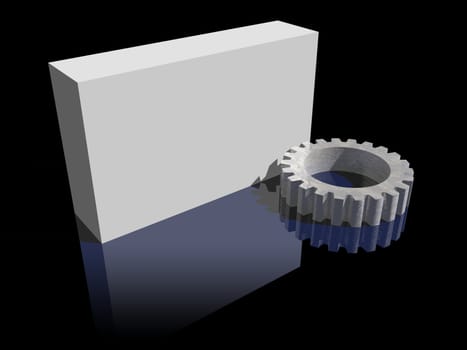 blank packing and gearwheel on black background - 3d illustration