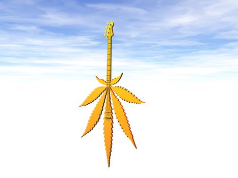 golden hemp guitar on cloudy sky - 3d illustration