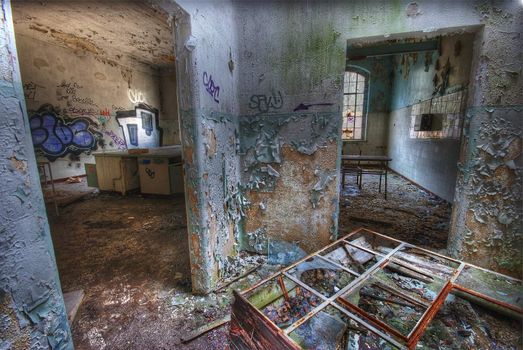 HDR of a laboratory inside the ruins of Beelitz Heilstaetten 