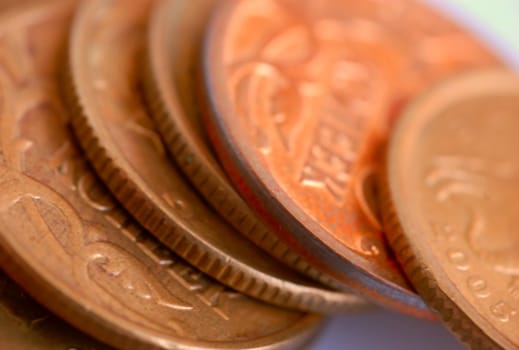 set of old coins of gold color, macro