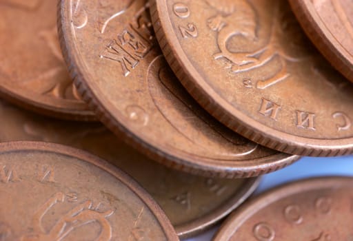 set of old coins of gold color, macro