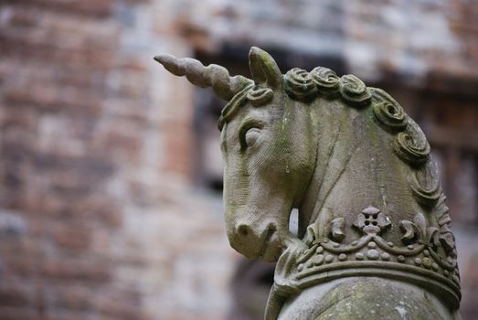 Detail of the fountain in the inner courtyard of Linlithgow Palace Scotland