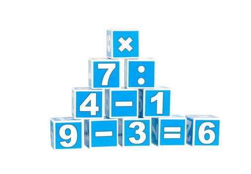 Blue cubes with numbers, isolated on a white background.