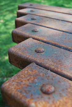 closeup of a rusty table using shallow depth of field