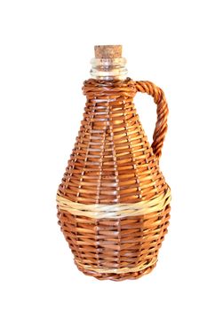 Little wattled wicker bottle, isolated on white