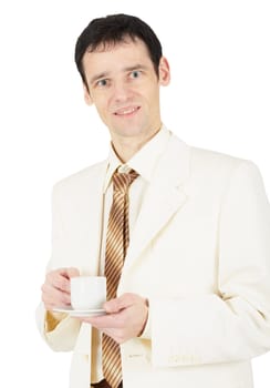 Young business man with a cup of tea in hand