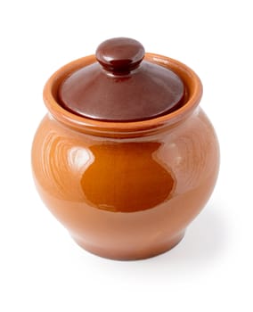 Enameling ceramic pot with a lid isolated on a white background