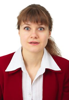 Admiring gaze of a young woman, isolated on a white background