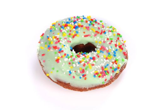 Close up shot of donut on white background