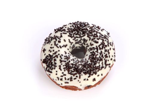 Close up shot of donut on white background