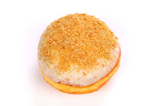 Close up shot of donut on white background