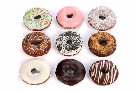 details of separate donuts in close up