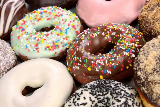 details of separate donuts in close up