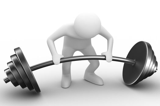 weight-lifter lifts barbell on white. Isolated 3D image