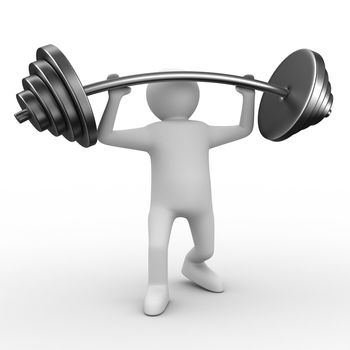 weight-lifter lifts barbell on white. Isolated 3D image