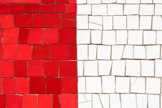 Red and white mosaics tiles background