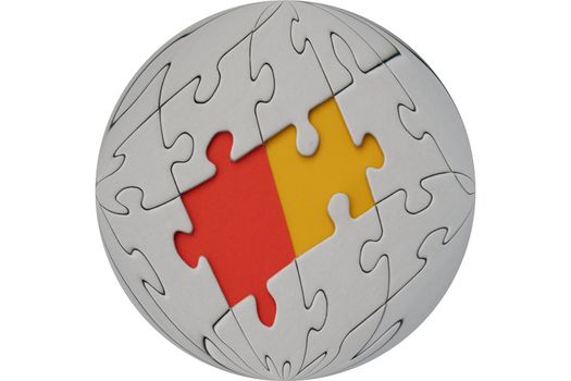 Round jigsaw puzzle with orange and yellow space