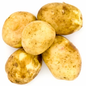 Some big potatoes on a white background.