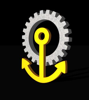 anchor gear logo on black background - 3d illustration