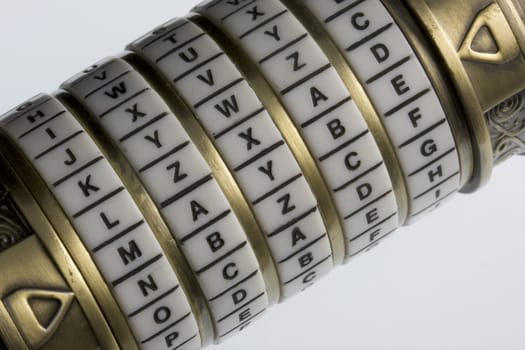 maybe - a password set on a combination puzzle box or lock with rings of letters (cryptex) , concept of uncertainty