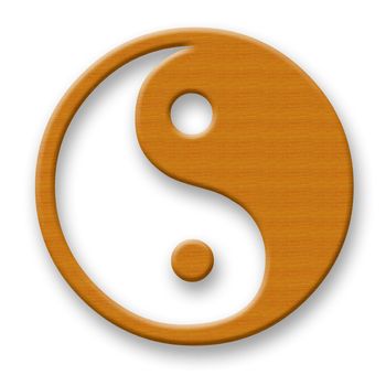 wooden Jing Jang symbol over white background