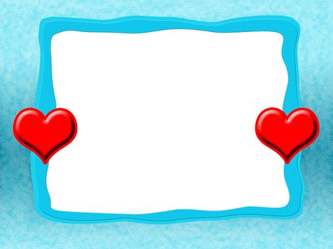 Blue Icy Love Frame with Two Red Hearts