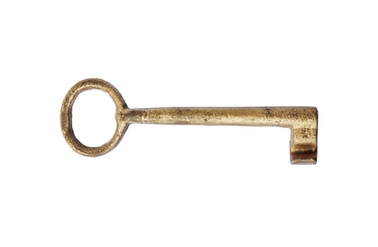 Antique golden key isolated on white background with clipping path